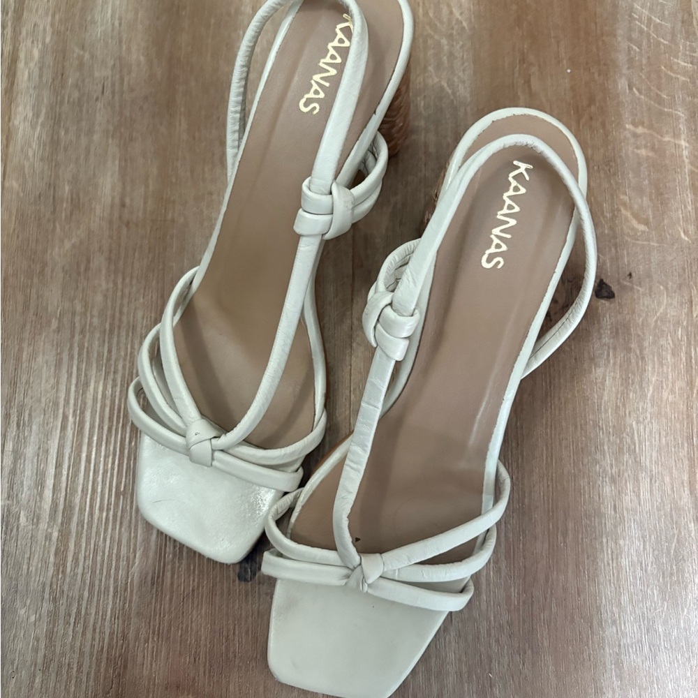 Kaanas Cream Heeled Slingback Sandals